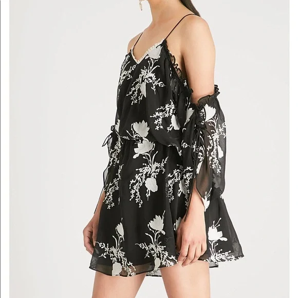 Alice + Olivia Holden Cold Shoulder Embroidered Chiffon Dress Size Medium - Picture 1 of 15